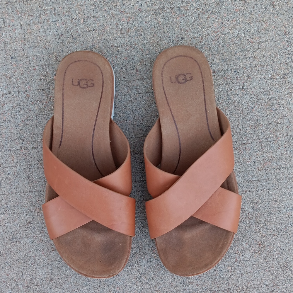 UGG Kari Slide Sandals Criss Cross Leather Strap Womens 6 - Picture 2 of 7
